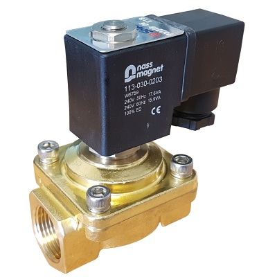 3/4 WRAS Brass water solenoid valve 0-10 Bar 2/2 N/Closed